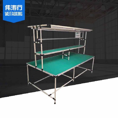 雙工位工作臺(tái)米黃色精益管防靜電木板實(shí)驗(yàn)臺(tái)電子車(chē)間流水線操作臺(tái)